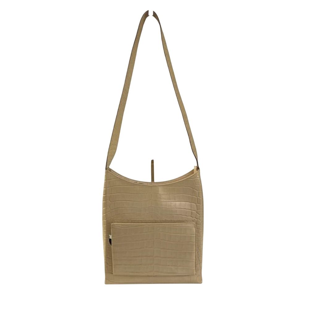 Salvatore Ferragamo Vintage Beige Cream Crocodile-Embossed Leather Shoulder Bag